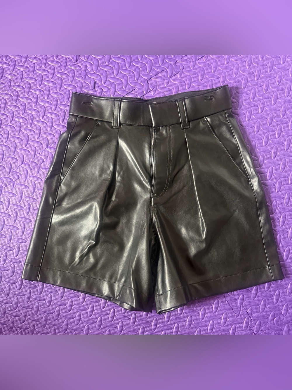 Abercrombie & Fitch Black Faux Leather Pleated Front Shorts